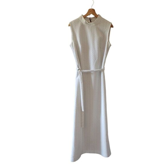 Unbranded Dresses & Skirts - Vtg Andrea Gayle Fitted Cable Knit Sleeveless Maxi Dress White Silver 1960s M